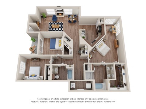 Floor plan for 3 beds, 2 baths, 1400 sqft
